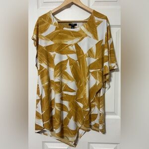 Alfani Women’s Gold Tropical Floral Tunic Blouse Stretch Knit NWT Size 2X